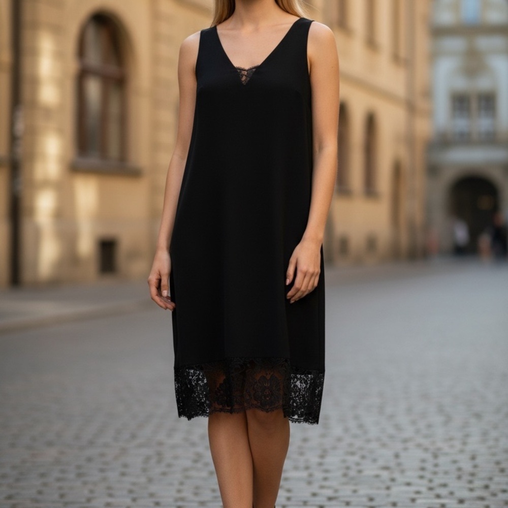 RALPH LAUREN SIZE 12 Elegant Black Lace Hem Dress